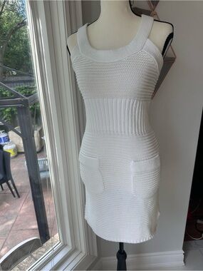 CLUB MONACO Sweater Knit Crochet Tank COTTON Dress White Size Small Summer